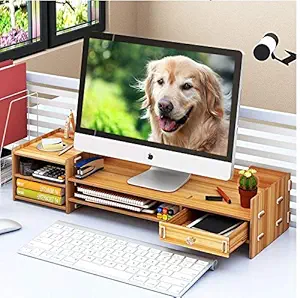 Lucario Dual Monitor Stand Riser,3 Compartments,Computer Desktop Organizer Stand with Storage,Versatile as Storage Shelf & Screen Holder tv Stand for PC, Computer, Laptop || Multicolor ||