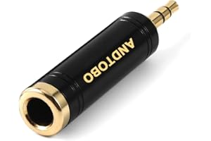 ANDTOBO Lot de 1 adaptateurs pour Casque stéréo en cuivre Pur 1/4" vers 3,5 mm 3,5 mm (1/8") mâle vers Jack Femelle 6,35 mm (1/4") pour écouteurs, Adaptateur ampli - Noir