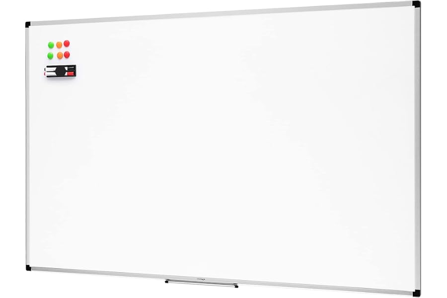 Amazon Basics Pizarra Blanca Magnética con Marco de Aluminio, Bandeja para Rotuladores, 6 Imanes, 1 Borrador y 2 Rotuladores 