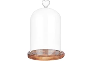 NBEADS Hjärta glaskupol, 22 cm lång cloche klocka burk terrarium med träbas dekorativ display kupol fodral för aromljus skrivbordsdekoration, klar