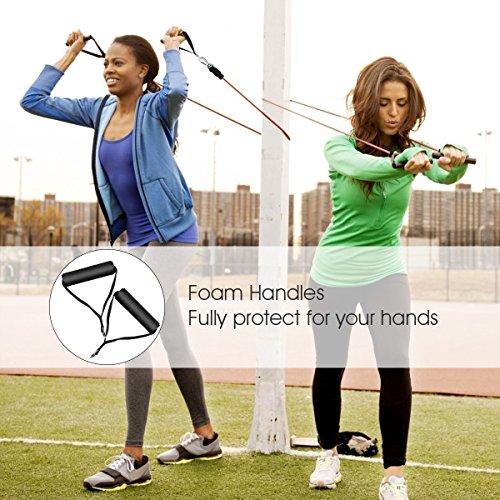 Giwil 12 Teile Fitness Resistance Bands Widerstandsband Set Widerstandsbänder + Trainingsguide – Pro Expander Band Tubes – Widerstandsbandset: 5 Widerstandsbänder + Griffe, Türanker & Fußschlaufen für Yoga Pilates Reha-Sport Physio-Gymnastik Für Männer Frauen - 6