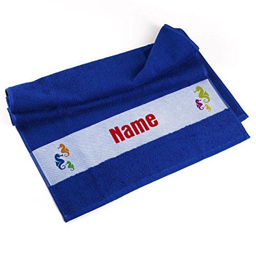 privatewear Handtuch 50 x 100 cm Seepferdchen mit Namensaufdruck