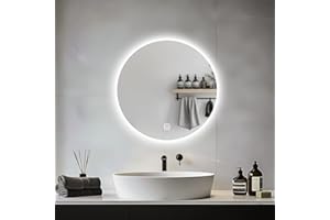 JAMUBOCHE Espejo de baño LED para fregadero, espejo eléctrico redondo de 50 cm con luces retroiluminadas para afeitarse la ducha, montaje en pared sin niebla, iluminación regulable de 3 colores, IP54