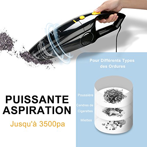 Aspirateur Voiture,Sonoka Mini Aspirateur Portable Voiture Allume-Cigare 12V 120W 4000PA, Technologie sèche et Humide fourni avec Filtre HEPA Lavable,Cordon d'alimentation de 5m, et Sac de Transport Aspirateur Voiture,Sonoka Mini Aspirateur Portable Voiture Allume-Cigare 12V 120W 4000PA, Technologie sèche et Humide fourni avec Filtre HEPA Lavable,Cordon d'alimentation de 5m, et Sac de Transport