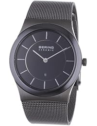 Bering Ceramic - Reloj analógico de caballero de cuarzo con correa de acero inoxidable negra - sumergible a 50 metros