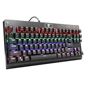 HUO JI Z-77 Mechanical Gaming Keyboard, Rainbow LED Backlit, Red Switches, Waterproof, Compact 87 Keys Anti-ghosting, for Windows PC, Laptop, Mac (Black)