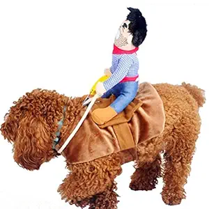 MICOKA Cowboy Rider Dog Costume for Dogs Outfit Knight Style with Doll and Hat Pet Costume for Halloween Day (S)