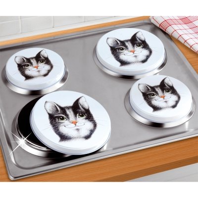Wenko 2236120900 Herdabdeckplatten Felix Katzenmotiv, 4-er Set, Metall, mehrfarbig, 20 x 20 x 1,8 cm