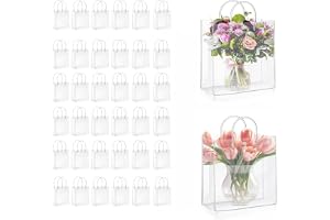 50 st genomskinliga presentpåsar med handtag, 25 × 9 × 25 cm återanvändbara vattentäta PVC-väskor, idealiska för detaljhandel