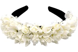 BF SOUVENIRS Blumen Haarreif "BIANCA" mit weißen Satin Blüten Haarschmuck – Hochzeit Junggesellinnen Abschied Oktoberfest Sommerfest Volksfest Weihnachten Kommunion Karneval Fasching (BIANCA weiß)