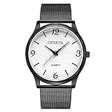 Challeng Damen Herren Armbanduhr,Herren Uhr Edelstahlband, Quarz-Uhrwerk, Wasserdicht schwarzes Zifferblatt