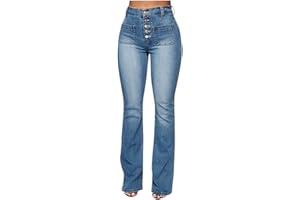 Buetory Women's High Waisted Bell Bottom Jeans Stretchy Button Denim Jeggings with Pockets Classic Wide Leg Flared Jeans