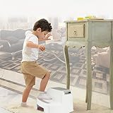 Cusfull Rutschfester Kinderschemel Tritthocker Kindersitz zum Toilettentraining Trittbank für Kinder, Badezimmer, Kinderzimmer, Händewaschen – 2 Stufen, Weiß/Grau - 6