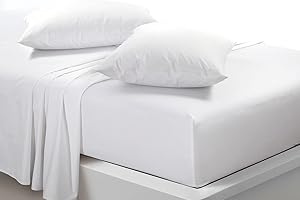 LIZZIE JACOBS Extra Deep 40cm Fitted Sheets Easy Care Polycotton Cotton Rich Deep Fitted Bed Sheets (Double, White)