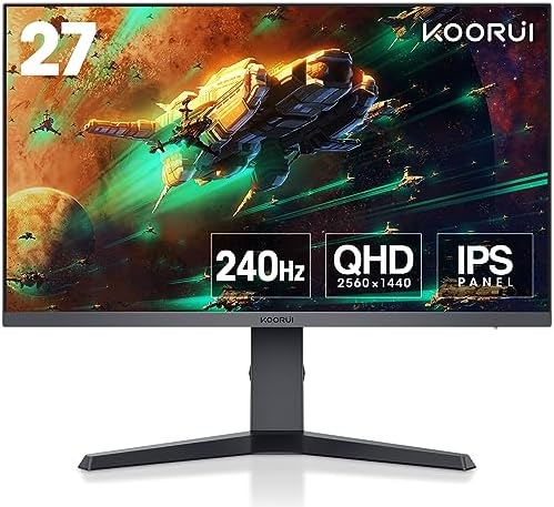 KOORUI Gaming Monitor 27 Pollici - Schermo WQHD PC, 240Hz, 1ms, Adaptive Sync, Gsync Compatibilità (2560x1440, HDMI, DisplayPort, HDR 400), Nero
