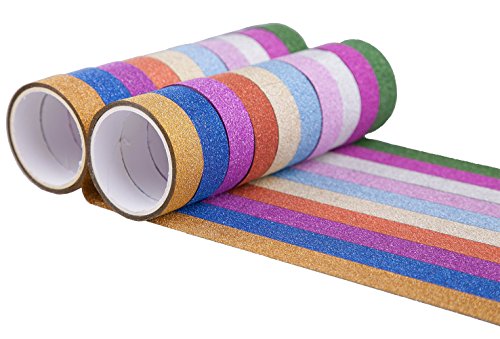 DIKETE® 20 Rollen Glitzer Klebeband Dekorative Regenbogen Papier Masking Tape Klebeband DIY Aufkleber Maskierung Decor Sticky Kleber Scrapbooking Dekobänder Farbig - 4
