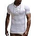 Produktbild Herren T-Shirt Top, Dasongff Männer Kurzarm T-Shirt Rundhals Pullover Sweatshirt Loch T-Shirts Shirt Blusen Tops Strickshirt (XL, Weiß-B)