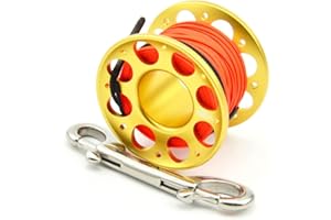 ICDKOYK Tenere Le Immersioni Bobina Bobina Portatile Colore Solido Corda in Poliestere Reels Pesca Pesca Accessori subacquei con Gancio Doppio endico, Oro, 15m