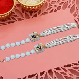 The Purple Tree Handmade Pearl Stone Rakhi With Card For Brother (Pack of 2 , Card, Roli Chawal) Bhaiya rakhi, Rakhi For Brother , Handmade Rakhi , Rakhi Gift For Bhai, Fancy rakhi