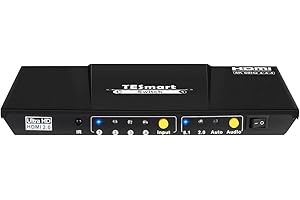 HDMI Switch TESmart Switch HDMI 4 in 1 out, Commutatore HDMI supporta 4K@60Hz, HDMI Interruttore 4 Porte con Uscita Audio e Telecomando IR, Ultra HD, HDR,Compatibile con TV/Xbox One/PS4/PS3(Nero)