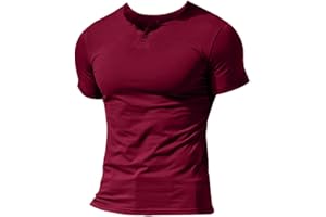MUSCLE ALIVE Hommes Décontractée Manche Courte Henleys T-Shirt Unique Bouton Patte de Boutonnage Cou uni Chemises en Coton