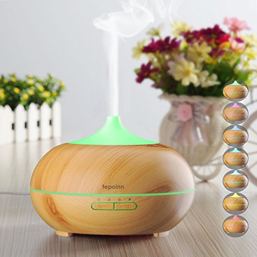 Tepoinn Aroma Diffuser, 300ml Holzmaserung Luftbefeuchter Ultraschall LED Ätherische Öle Humidifier Aromatherapie Diffusor mit farbenwechselnde LED Licht - 2