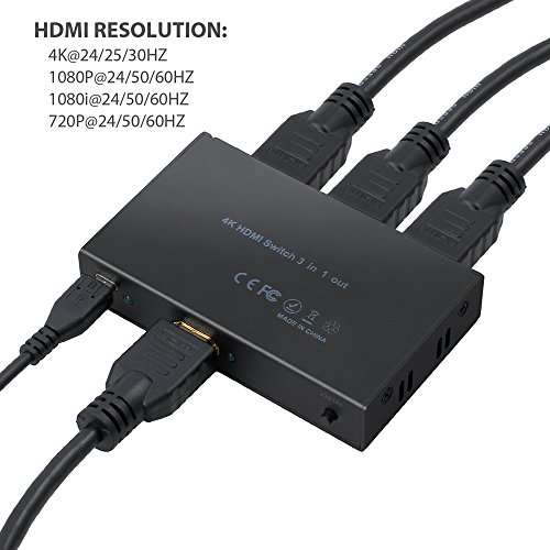 Proster 4K HDMI Switch 3-Port HDMI Switch Verteiler 4Kx2K HD 2160P 3 HDMI Port manuelle Umschalter/ IR Fernbedienung Umschaltung mit 3 Füße Hochgeschwindigkeit HDMI 1.4 Kabel 3X1 Switch für HDTV PC DVD PS3 PS4 Xbox One Blu-ray Player - 4