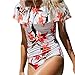 Produktbild Damen Bikini Set Rosennie Schulterfrei Sexy Floral One Piece Einteilig Hohle Badeanzug Bademode Bodysuit Bikini Frauen Elegant Reizvoll Rüschen Floral Print Siamese Bikini Swimmwear (Weiß, M)