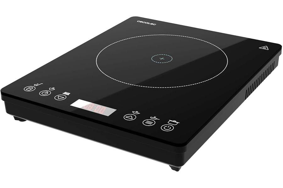 Cecotec Placa de Inducción Portátil 1 Fuego Full Magma Slim. 2000W de Potencia en 8 Niveles, Diseño en Cristal de Alta Resistencia