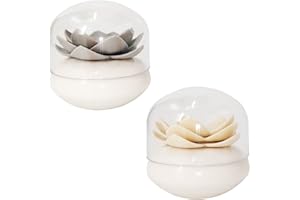 HomDSim 2 Pack Lotus Cotton Swab Holder,Cotton Bud Small Q-Tips Toothpicks Brushes Holder Box Case Storage Organizer Jar with Clear Lid Dustproof Cover Grey + Beige