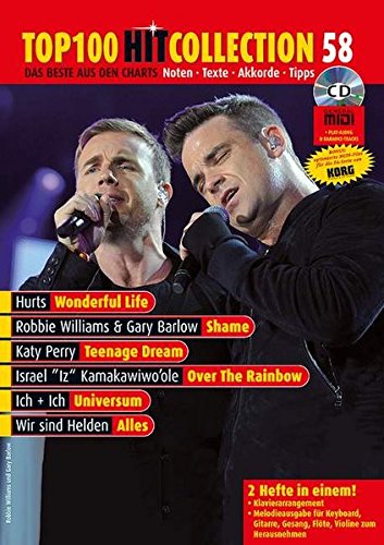 Download Top 100 Hit Collection 58: 6 Chart-Hits: Over The Rainbow - Wonderful Life - Shame - Teenage Dream - Universum - Alles. Noten für Klavier und Keyboard. Mit MIDI-, Playalong- und Karaoke-CD