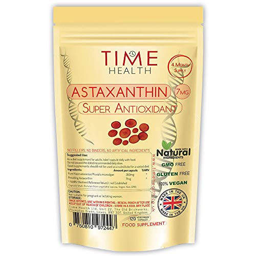 Astaxanthine - Meilleur antioxydant - 120 capsules - 6000x plus puissant que la vitamine C - Fabriqué au Royaume-Uni selon norme GMP (120 Capsules par Poche)