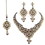 I Jewels Traditional Gold Plated Black Kundan Necklace Set with maang Tikka for Women(Black)(K7005B)