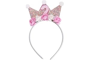 JIOLINK Geburtstagskrone Baby, Prinzessin Krone Geburtstag Stirnband mit Rose Blumen, Geburtstag Kronen Mädchen Stirnband für 2/3/4/5 Jahr Baby Kinder Geburtstag Party