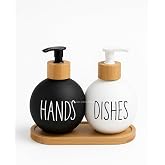 Busstier Dish Detergent and Soap Dish Set Stylish Double Set with Bamboo Tray Black and White Modern Design Kitchen with Composite Material