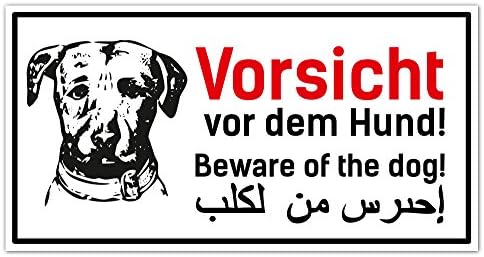Beware Of The Dog Sign 3 Language | German/English/Arabic Pincher 25 x 12 cm