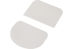 Patisse 01539, Set 2 cornes à pâtisserie, 1 corne racloir aux bords arrondis + 1 corne peigne, polypropylène, blanc, 12x9 cm