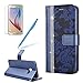Price comparison product image Flip Wallet Case for Samsung Galaxy A5 (2017),Girlyard Luxury Bling Crystal[Diamond Flower Pattern] Stitching Leather Stand Function Flip Kickstand Magnetic Book Wallet with Card Slot Holder Protective Cover Case for Samsung Galaxy A5 (2017)-Blue