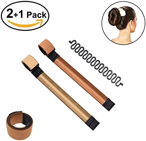 POPHEKO 2pcs Hair Bun Maker Set, Fashion Women Girls Donut hair Styling Disk Former, French Magic Twist Hairstyle DIY Tools Quick & Easy Hair Bun Maker (Light Coffee+ Light Yellow)