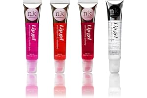 NICKA K NEW YORK NK lip gloss gel 15ml Vitamin E, Shiny, Nourishes, Strawberry, Cherry, Bubble Gum and Clear flavoured by Nicka K (Multi Pack Of 4)