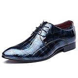 Sole Material: Gummi Herren Lace Ups Lackleder Schuhe Spitzschuh Schuhe Gittermuster Derby Schuh Für Echte Formale Kleid Party Arbeit Hochzeit,Blue-42
