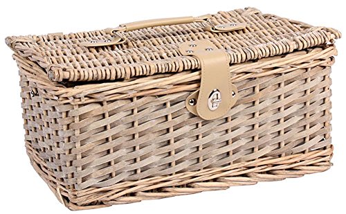 2 Personen Weiden Picknickkorb Picknickkoffer Set Besteck, Wein Gläser, Teller - 3
