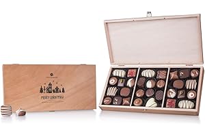 ‎CHOCOLISSIMO Merry Prestige - ohne Alkohol - 30 alkoholfreie Pralinen im Holzkästchen | Weihnachtspralinen Geschenkideen Weihnachten | Schokolade | Präsent | Frauen | Männer | Frau | Kinder