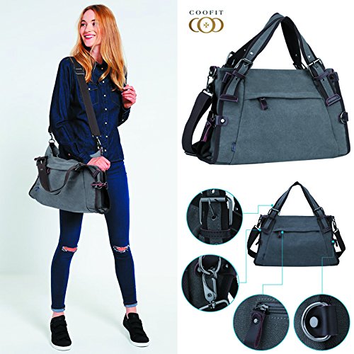 Coofit Damen Canvas Umhängetasche Messenger Bag Handtasche Hobo - 9