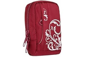 Baxxtar Housse Sacoche en Rouge pour Appareil Photo numérique Compact (avec Sangle et Passant pour Ceinture) pour PowerShot SX730 SX740 - Coolpix W150 - Lumix DMC TZ70 TZ60 - Om TG-7 etc