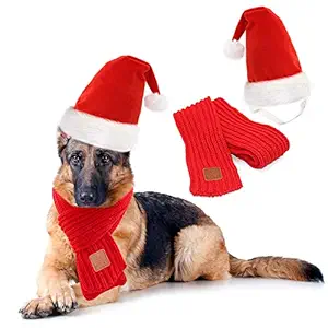 RYPET Dog Santa Hat and Scarf - Christmas Dog Costumes Pet Santa hat Christmas Dog Scarf for Large Dogs