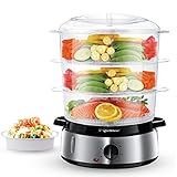 meilleur Aigostar Fitfoodie Steel 30INA - Cuiseur vapeur électrique 0% BPA. Puissance de 800W, minuterie, 3 niveaux indépendants de cuisson et base en acier... pas cher