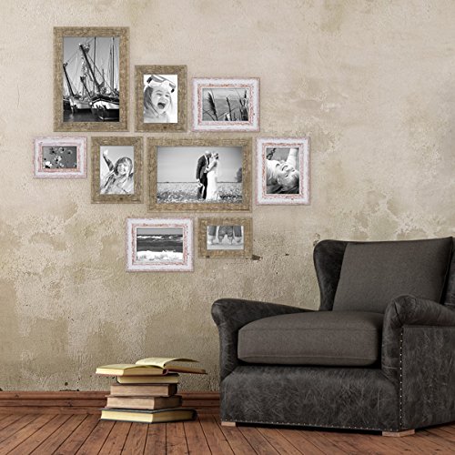 9er Set Bilderrahmen für grosse Bilderwand Strandhaus Vintage Shabby-Chic 10×15 bis 20×30 cm inklusive Zubehör - 2