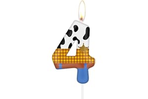 MCISKIN Velas de 4º cumpleaños de juguete, velas del número 4 para pastel,topper de pastel de vaqueros,decoración de 4º cumpleaños de niñas y niños,velas temáticas fiesta de historia azul decoración de
