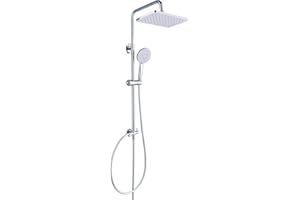 YEAUPE PRO Ensemble Colonne de Douche sans Mitigeur, Colonne Douche Salle de Bain, Pommeau de Douche 30x20cm en ABS, Douchette à Main à 3 Modes, Flexible de Douche & Hauteur Réglable